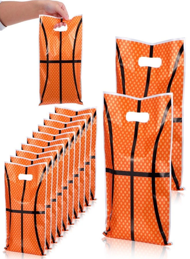 DOPENSPI 50PCS Basketball Gift Bags with Handle, 9.8x6.7in Plastic Basketball Goodie Bags Basketballs Party Favor Bag Basketballs Themed Parties Supplies for Birthday Sport Theme Party Decorations - Image 1